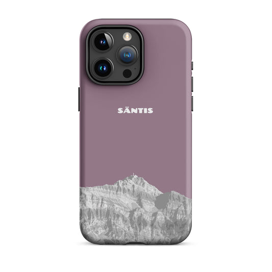 Hülle für das iPhone 15 Pro Max von Apple in der Farbe Pastellviolett, dass den Säntis im Alpstein zeigt.