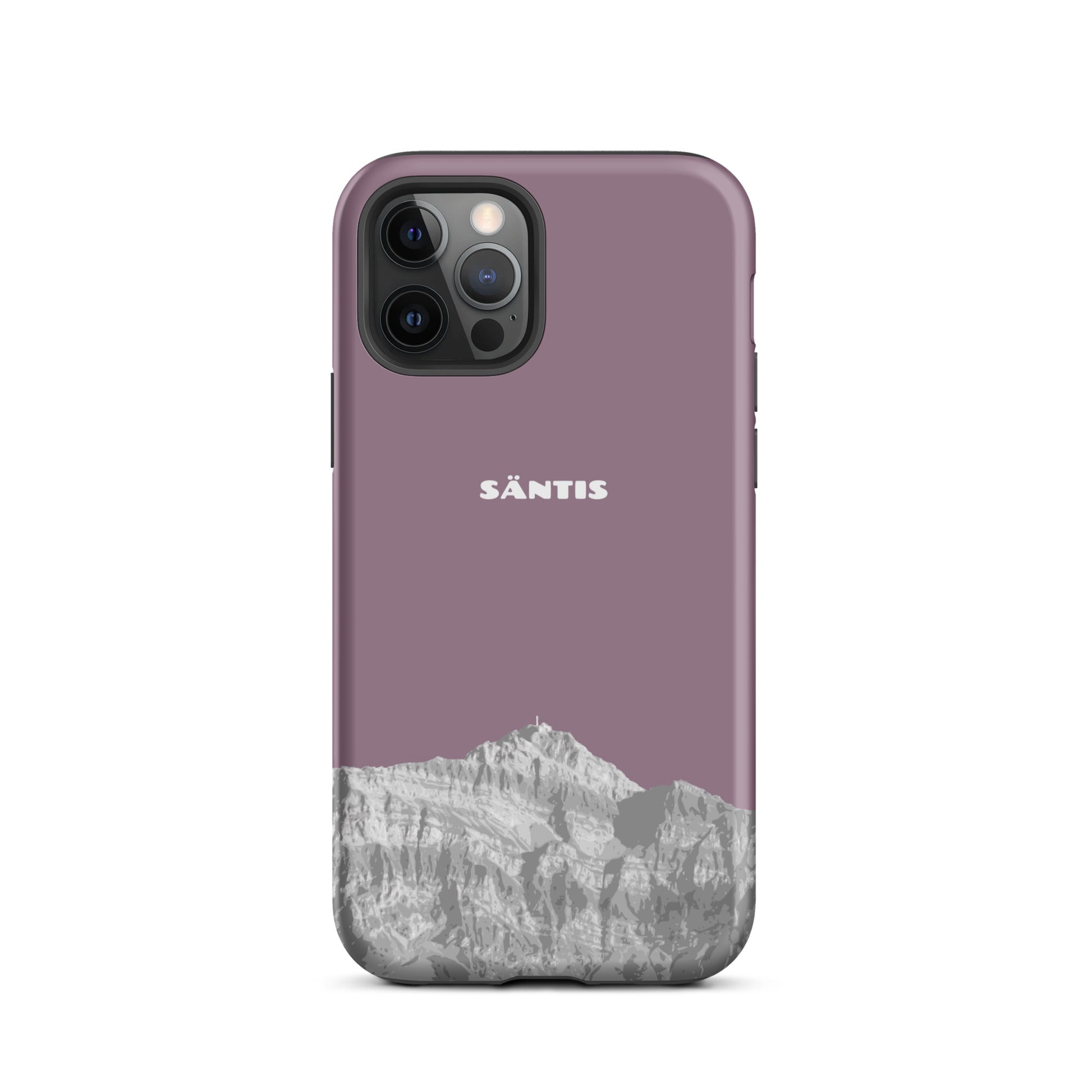 Hülle für das iPhone 12 Pro von Apple in der Farbe Pastellviolett, dass den Säntis im Alpstein zeigt.