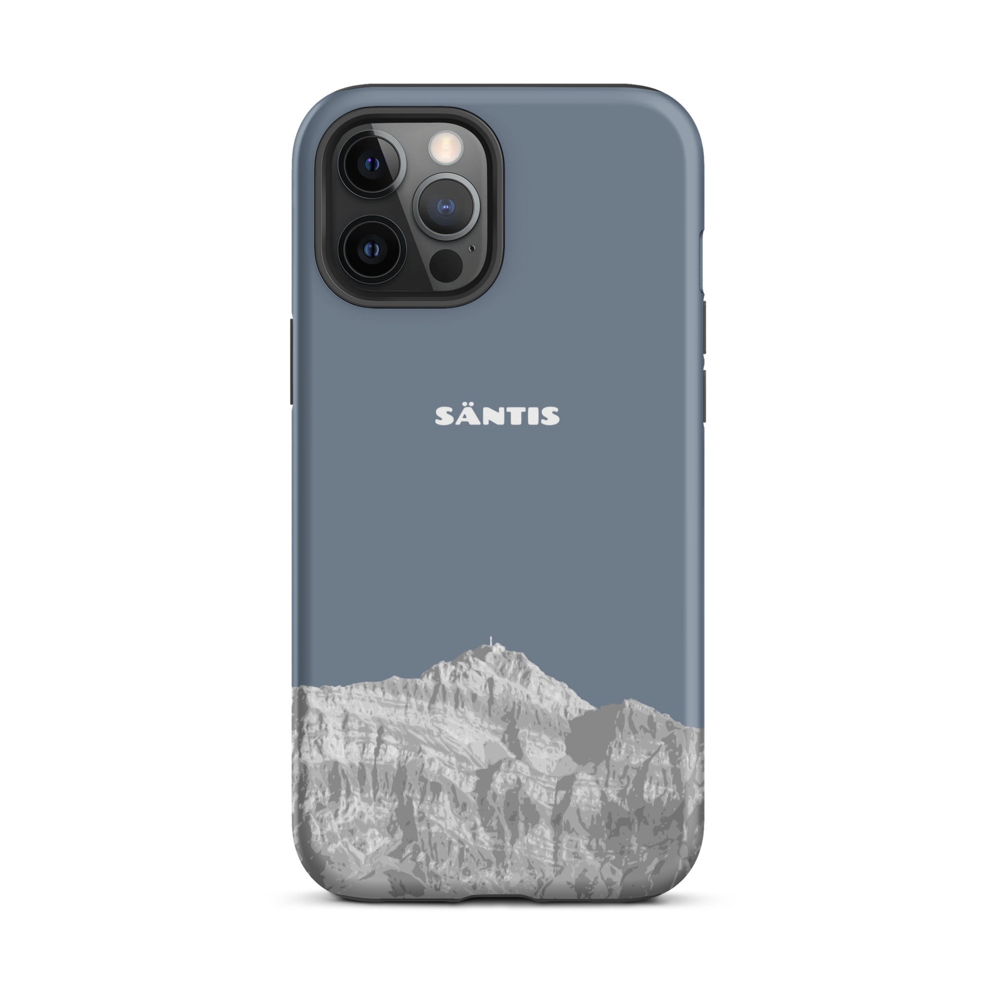 Hülle für das iPhone 12 Pro Max von Apple in der Farbe Schiefergrau, dass den Säntis im Alpstein zeigt.