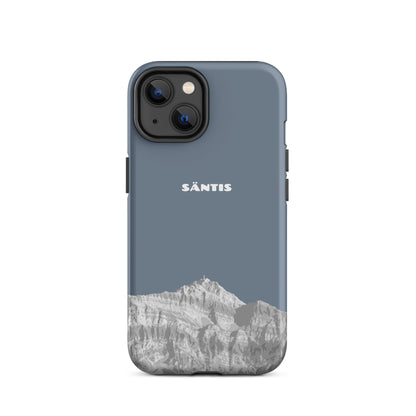 Hülle für das iPhone 14 von Apple in der Farbe Schiefergrau, dass den Säntis im Alpstein zeigt.