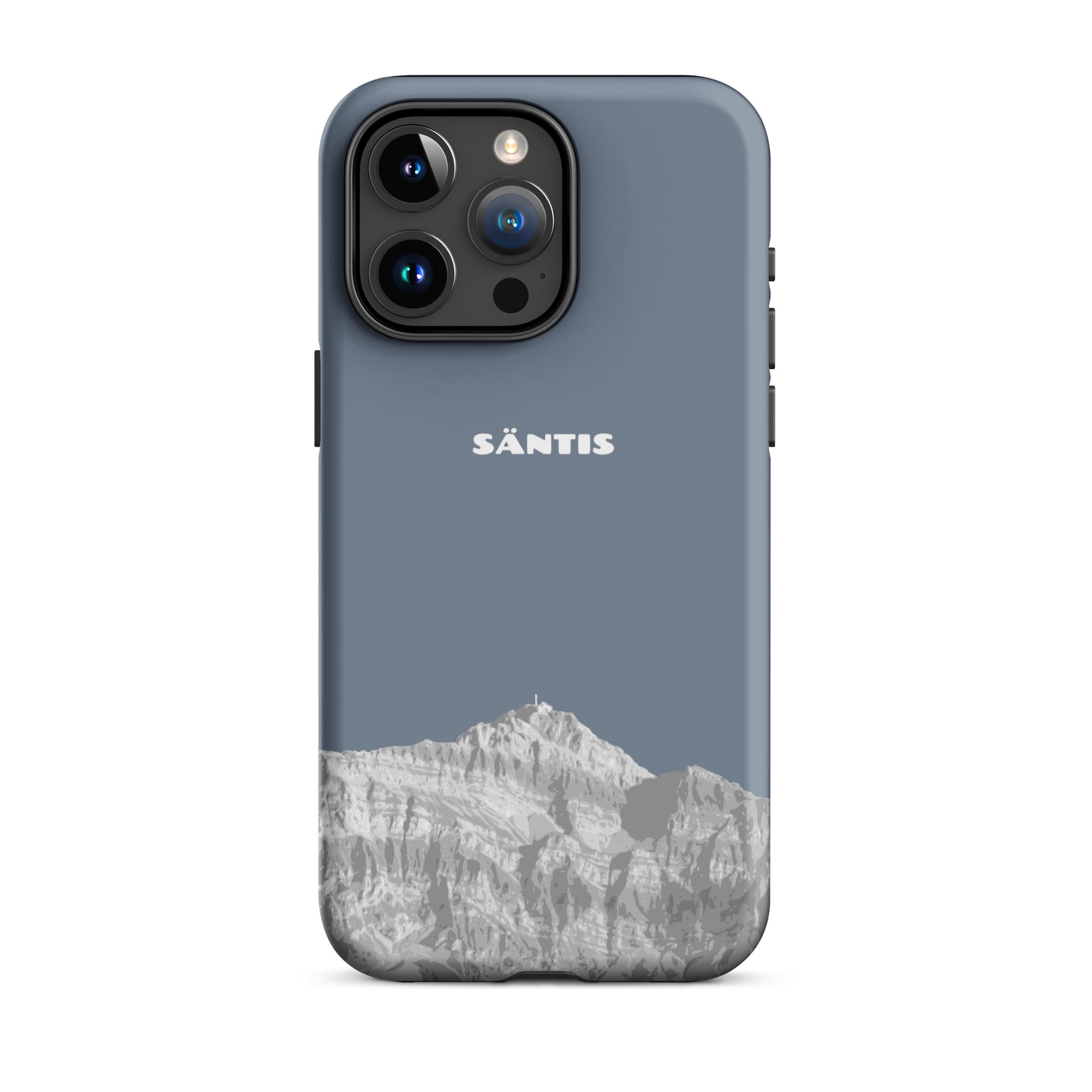 Hülle für das iPhone 15 Pro Max von Apple in der Farbe Schiefergrau, dass den Säntis im Alpstein zeigt.