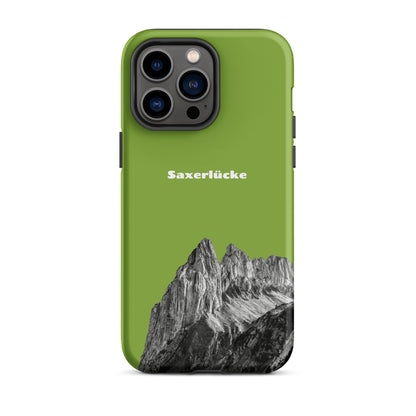 Gelbgrüne iPhone Hülle mit Saxerlücke Motiv, robustes Design, Schutzhülle für iPhone