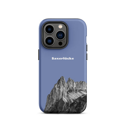 Robuste iPhone Handyhülle in Pastellblau mit Saxerlücke Design aus dem Alpstein.