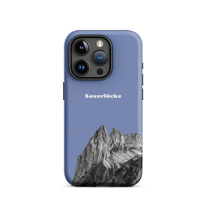 iPhone Case Saxerlücke in Pastellblau, robuste Schutzhülle mit Alpstein-Motiv, attraktives Design.