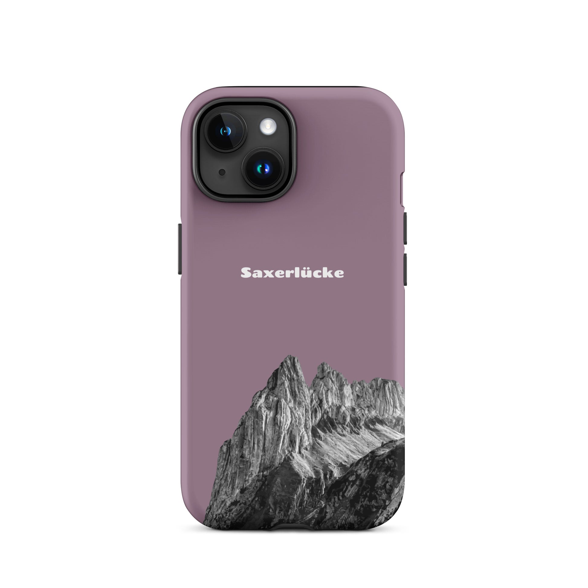Robuste iPhone-Hülle in Pastellviolett mit Saxerlücke-Motiv aus dem Alpstein, Schutzhülle mit attraktivem Design