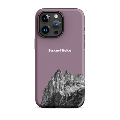 Handyhülle für iPhone mit Saxerlücke-Motiv in Pastellviolett, robustes Design, Schutzhülle.
