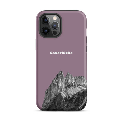 Robuste iPhone Hülle in Pastellviolett mit Saxerlücke-Motiv aus dem Alpstein, Schutzhülle mit attraktivem Design.