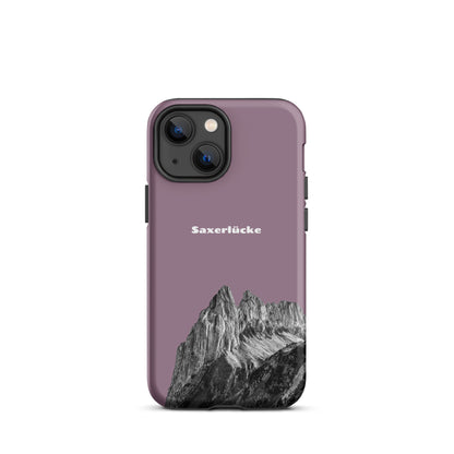 Robuste iPhone-Hülle in Pastellviolett mit Saxerlücke-Motiv, Schutzhülle aus strapazierfähigem Material.