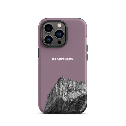 iPhone Case Saxerlücke in Pastellviolett, robuste Schutzhülle mit Alpstein-Motiv, Seitenansicht