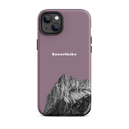 Robuste iPhone-Hülle in Pastellviolett mit Saxerlücke-Motiv aus dem Alpstein, stoßfest und elegant.