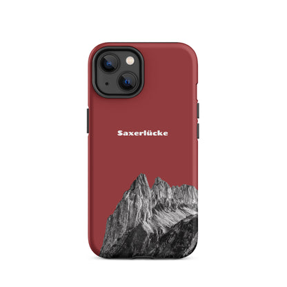 Rote iPhone-Hülle mit Saxerlücke-Motiv, robustes Design, Schutz für iPhone.