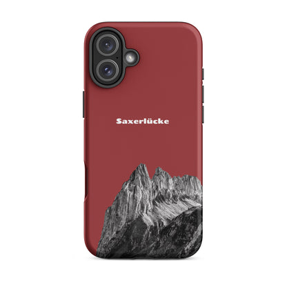 Rote iPhone-Hülle mit Saxerlücke-Motiv, robustes Design, Schutzhülle für iPhone.