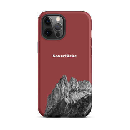 iPhone Hülle Saxerlücke in Rot, robuste Schutzhülle mit Alpenmotiv aus der Schweiz.
