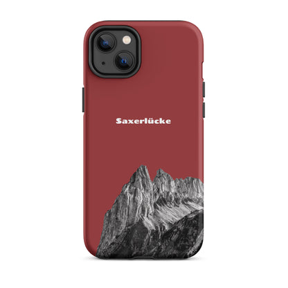 Robuste iPhone-Hülle in Rot mit Saxerlücke-Motiv aus dem Alpstein, Schutzhülle mit attraktivem Design.