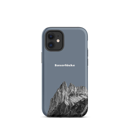Robuste iPhone Hülle in Schiefergrau mit Saxerlücke-Design, Alpstein-Motiv, stoßfest.