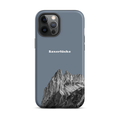 Robuste iPhone-Hülle in Schiefergrau mit Saxerlücke-Motiv aus dem Alpstein, stoßfestes Design