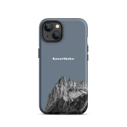 Robuste iPhone-Hülle in Schiefergrau mit Saxerlücke-Motiv aus dem Alpstein, stoßfestes Design.