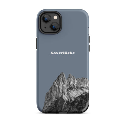 Robuste iPhone-Hülle in Schiefergrau mit Saxerlücke-Design, schützend und stilvoll.