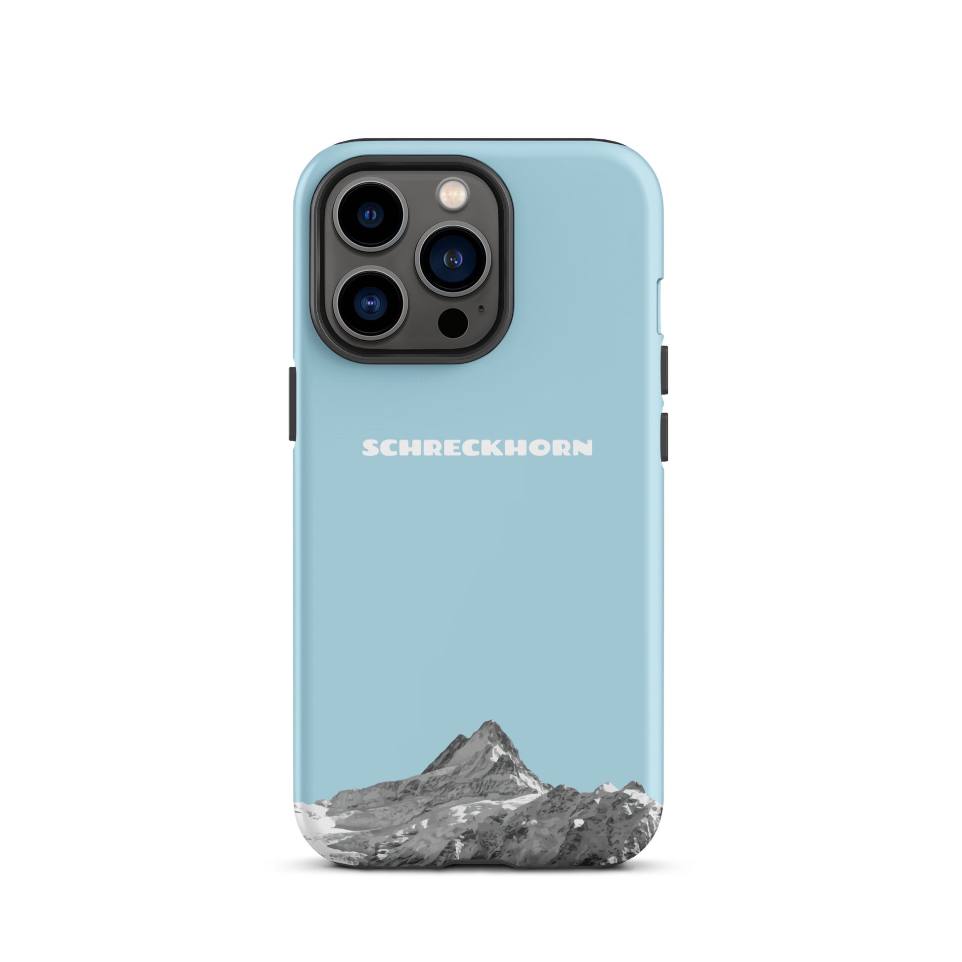 Hellblaue iPhone 13 Pro Handyhülle mit Schreckhorn-Motiv, stoßfest und schlank