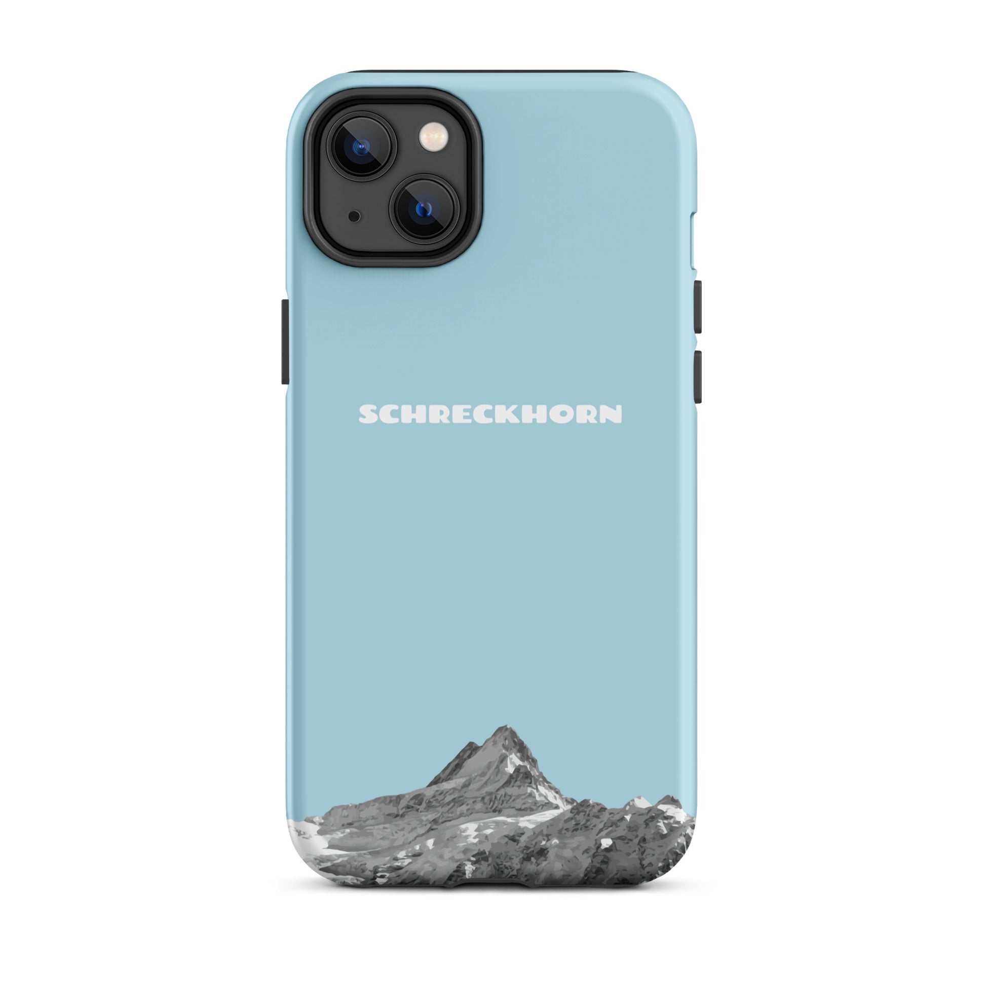 Hellblaue iPhone 14 Plus Handyhülle mit Schreckhorn-Motiv, Silikon, schockabsorbierend