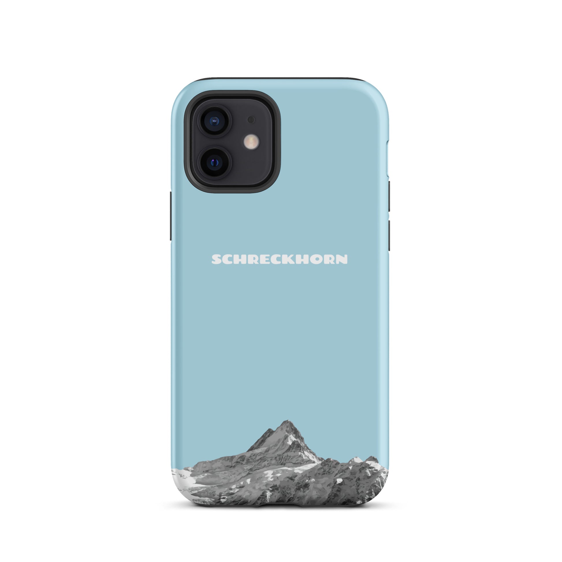 iPhone 12 Hülle in Hellblau mit Schreckhorn-Motiv, stoßfestes Silikon-Case