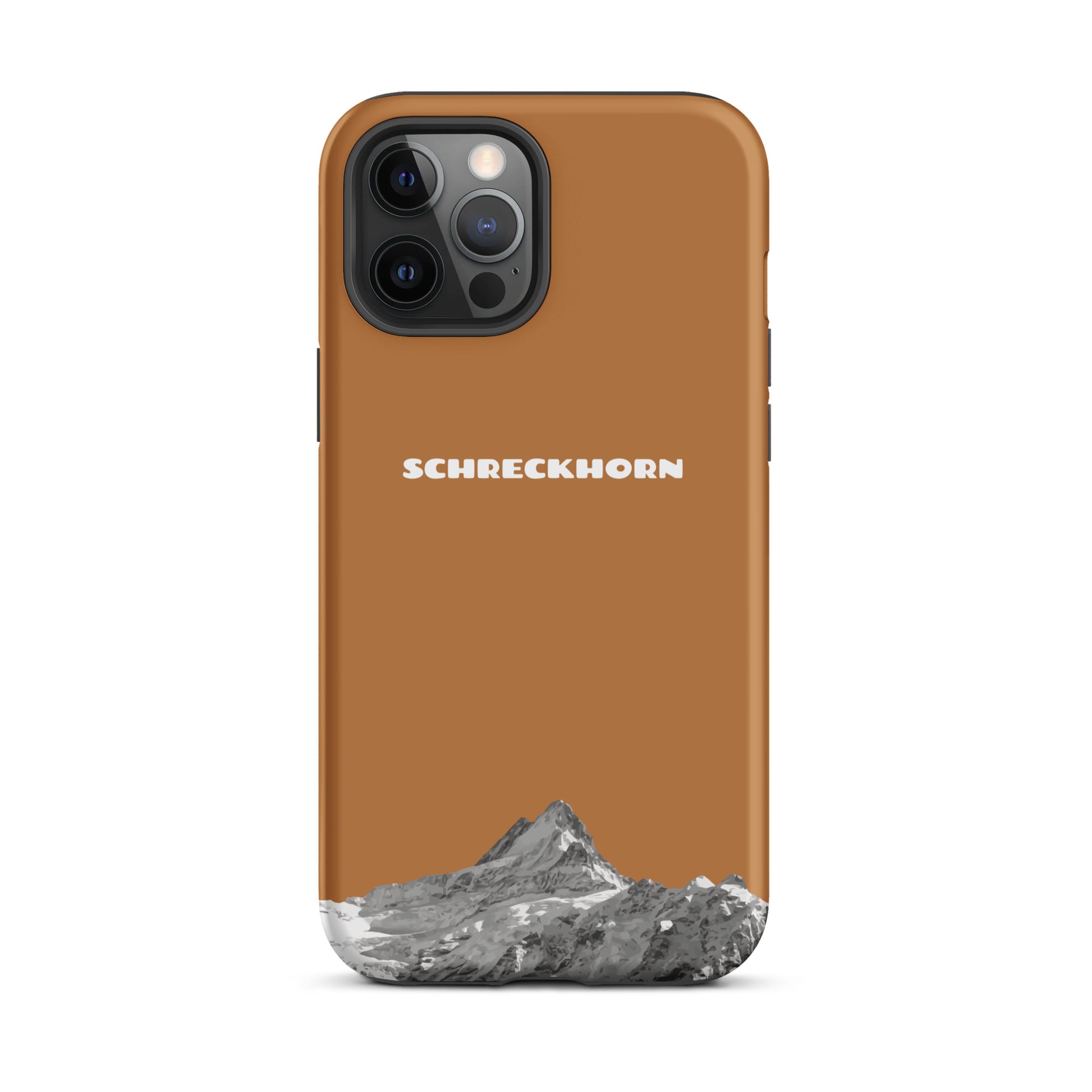 Kupferfarbene iPhone-Hülle mit Schreckhorn-Design aus robustem Material für Apple iPhone 12 Pro Max