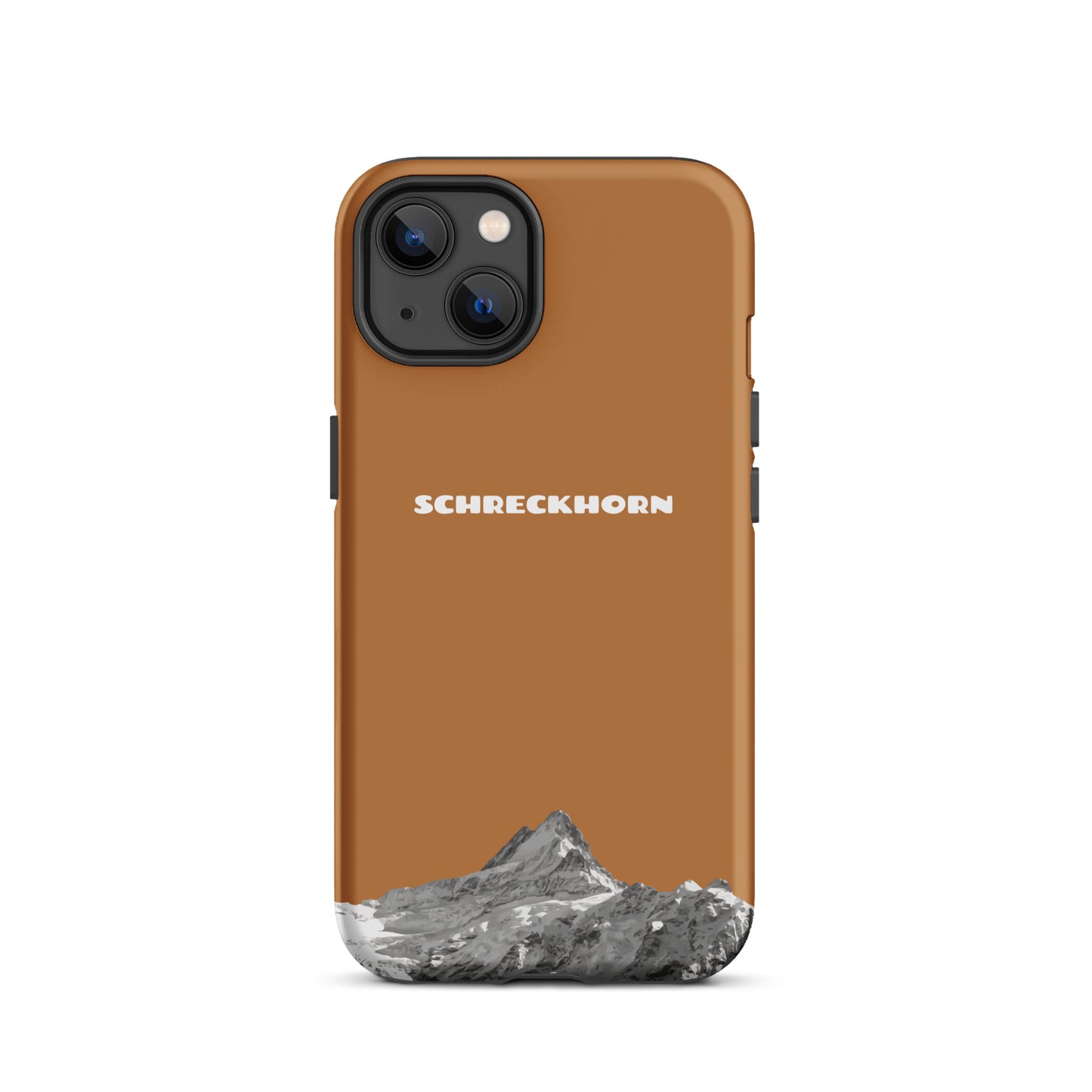 Kupferfarbene iPhone 13 Hülle mit Schreckhorn-Design aus strapazierfähigem Material