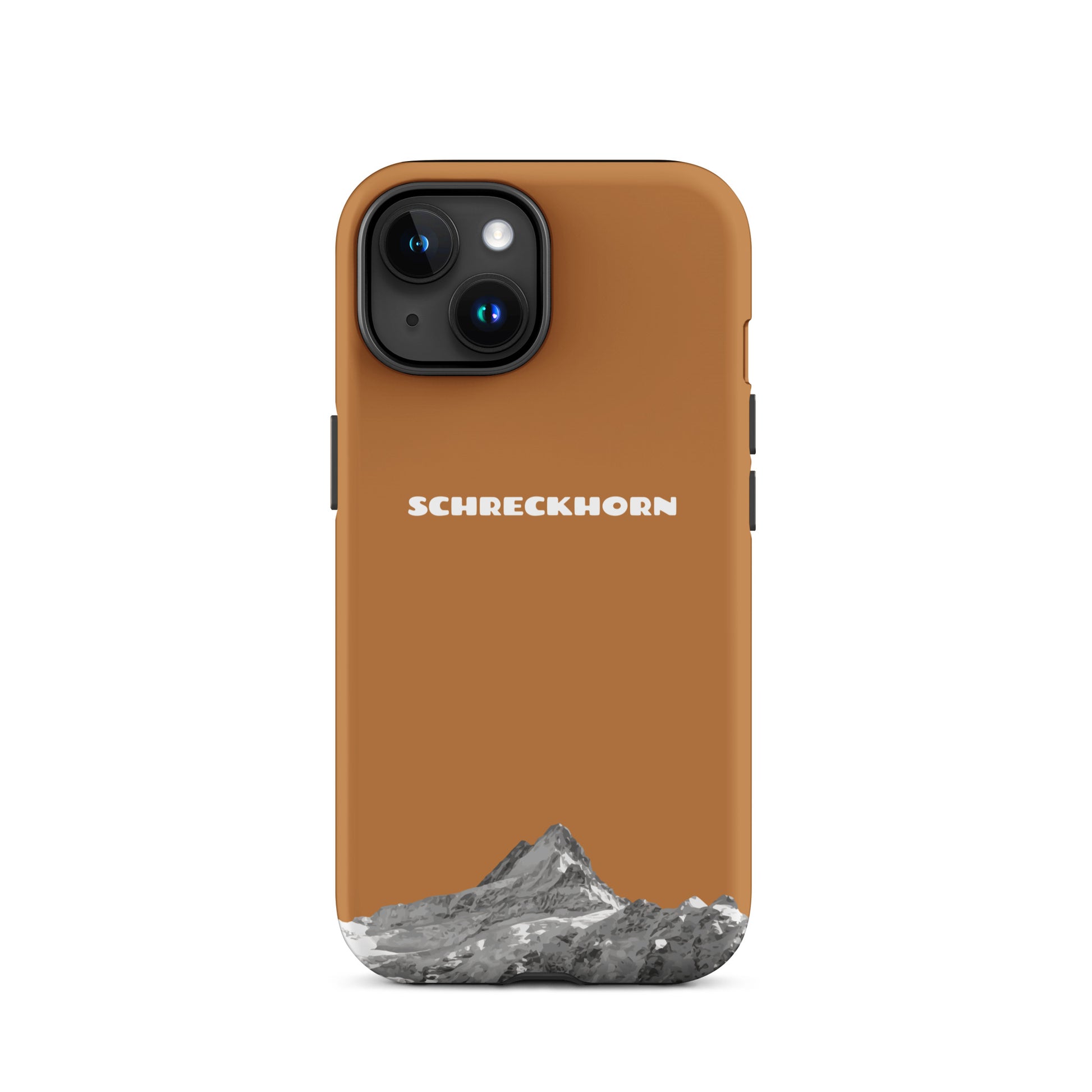 iPhone 15 Handyhülle aus Kupfer mit Schreckhorn-Gravur, schützende Premium-Hülle für Apple iPhone 15