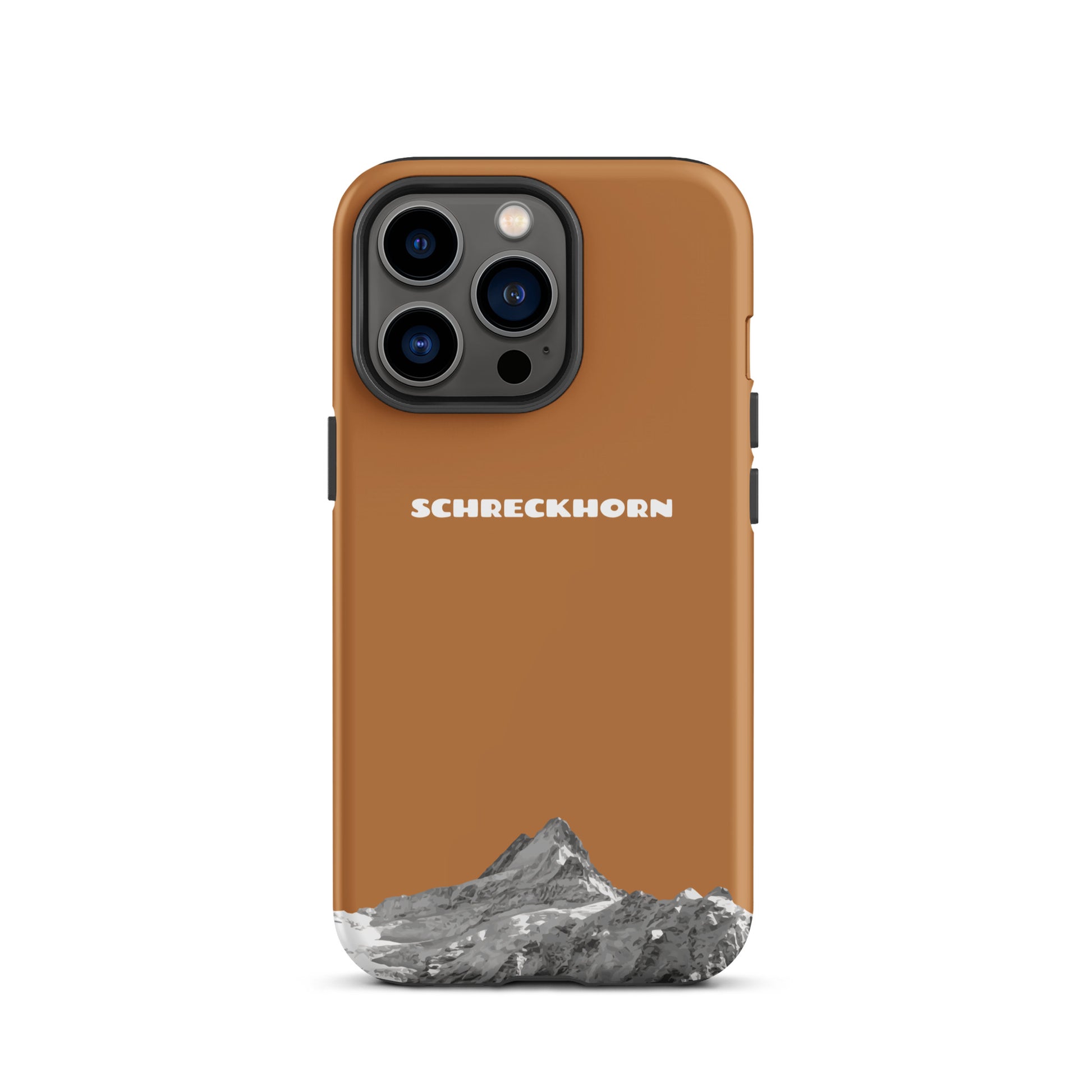 Kupferfarbene iPhone 13 Pro Handyhülle mit Schreckhorn-Motiv aus strapazierfähigem Material