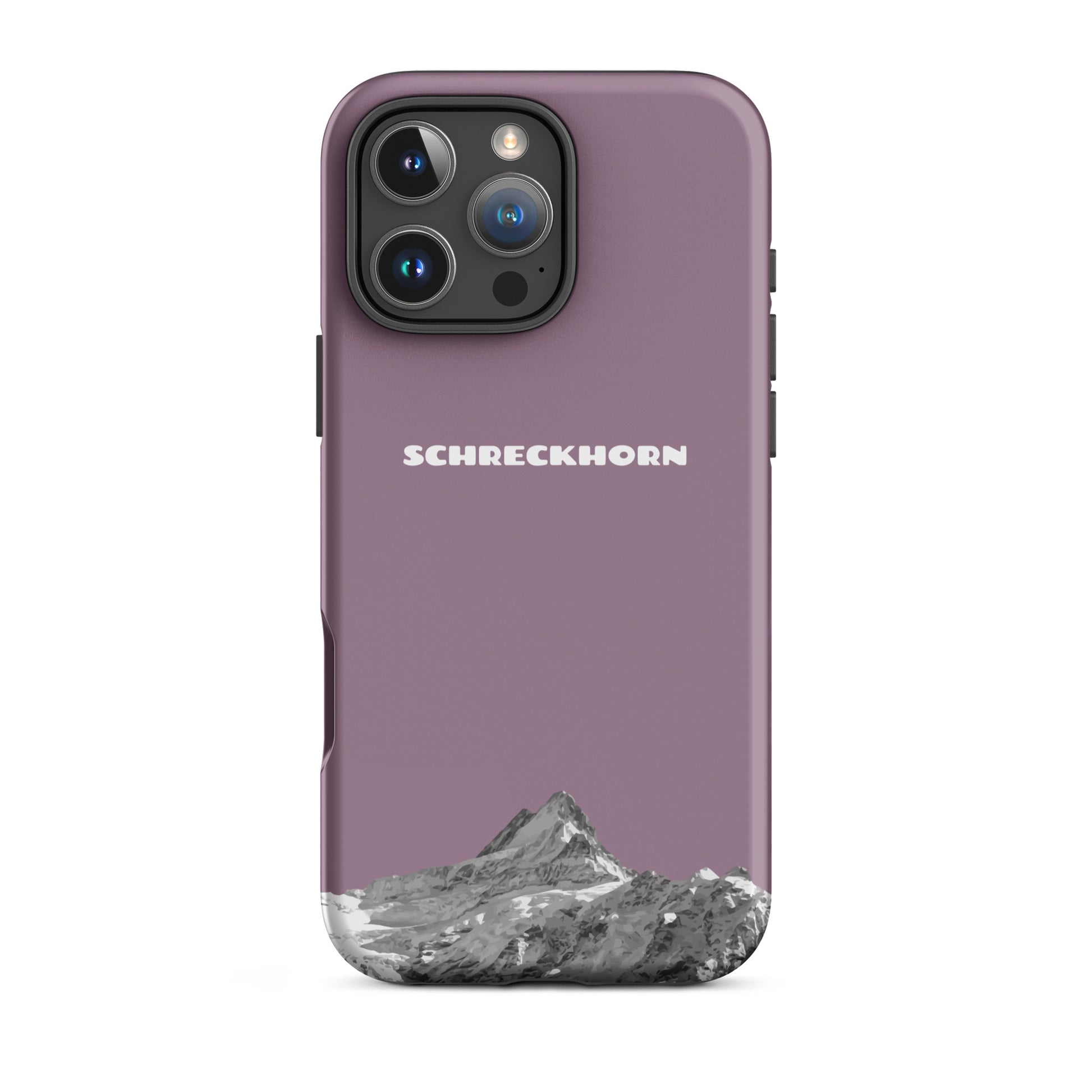 Pastellviolette iPhone 16 Pro Max Hülle mit Schreckhorn-Motiv, stoßfest