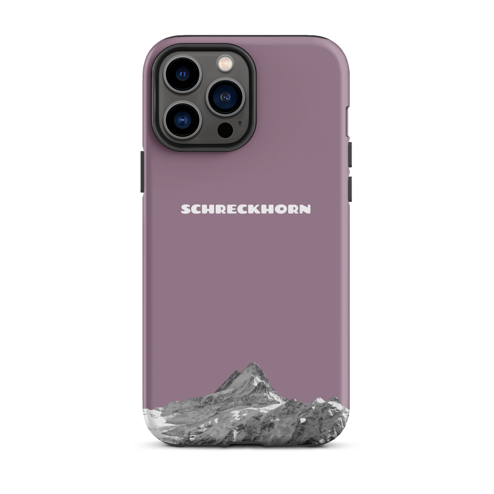 Pastellviolette iPhone 13 Pro Max Hülle mit Schreckhorn-Motiv, stoßfestes Silikon-Case.