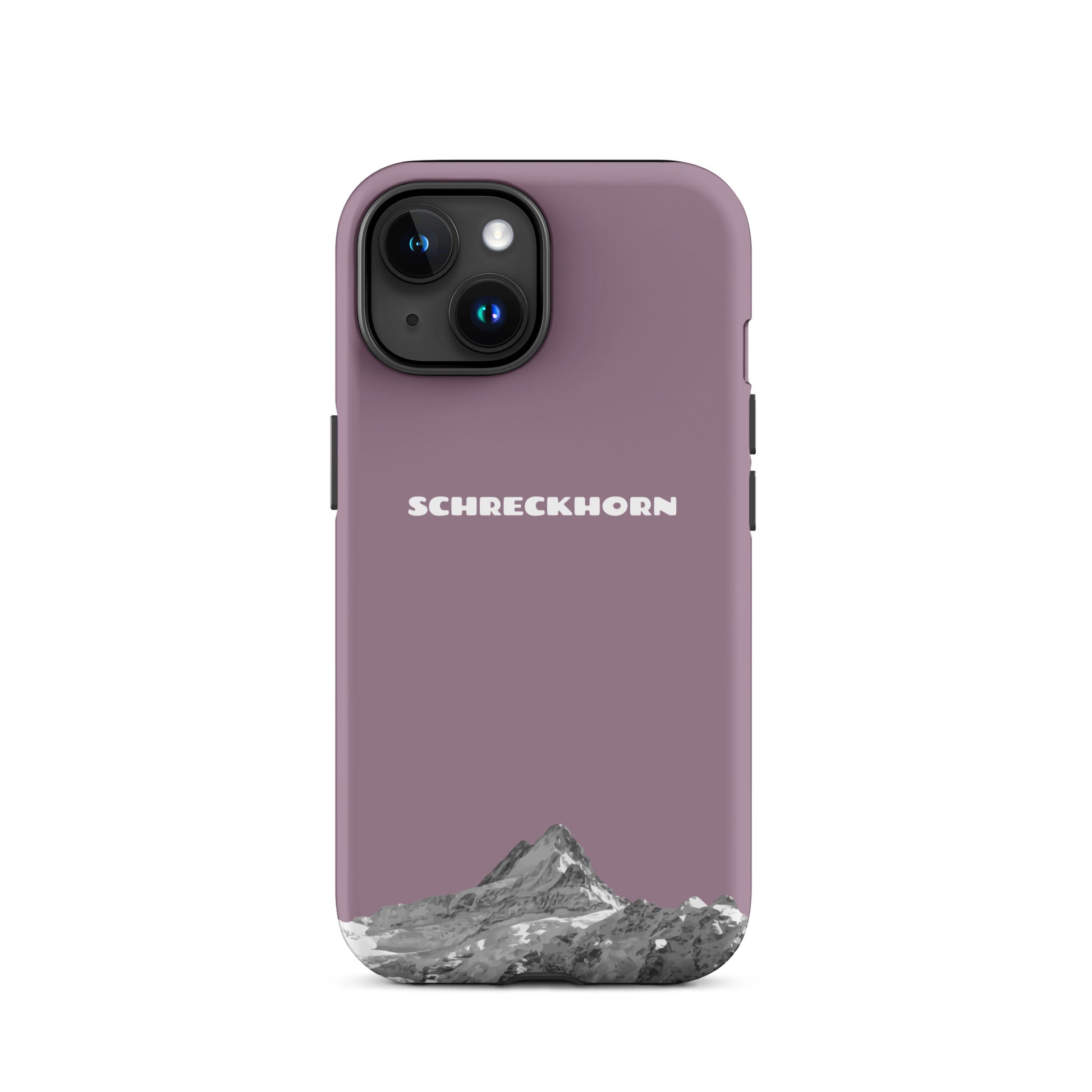 iPhone 15 Hülle in Pastellviolett mit Schreckhorn-Motiv, stoßfest, schlankes Design