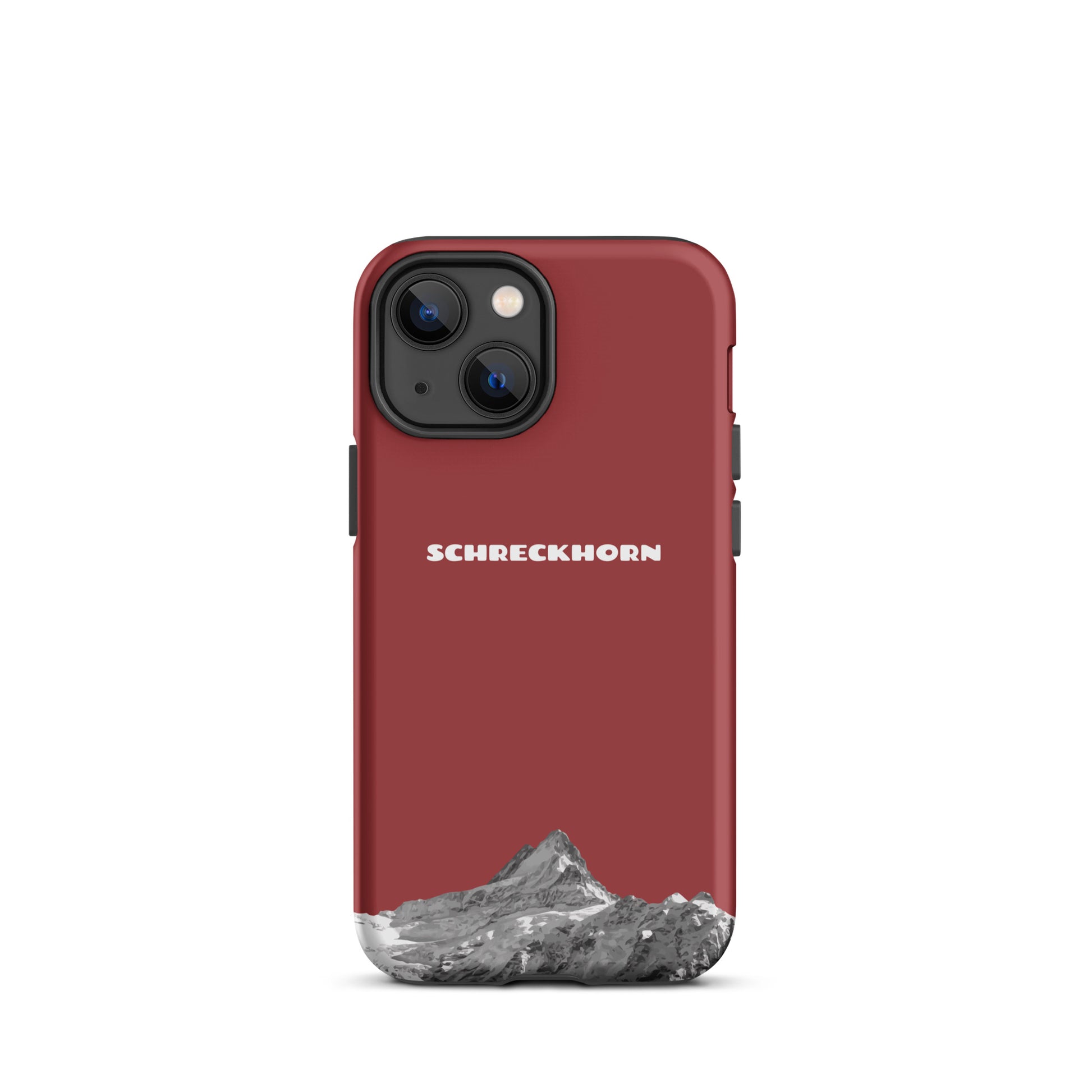 Rote iPhone 13 mini Handyhülle aus Silikon mit Schreckhorn-Design, Schutzhülle für Apple iPhone.