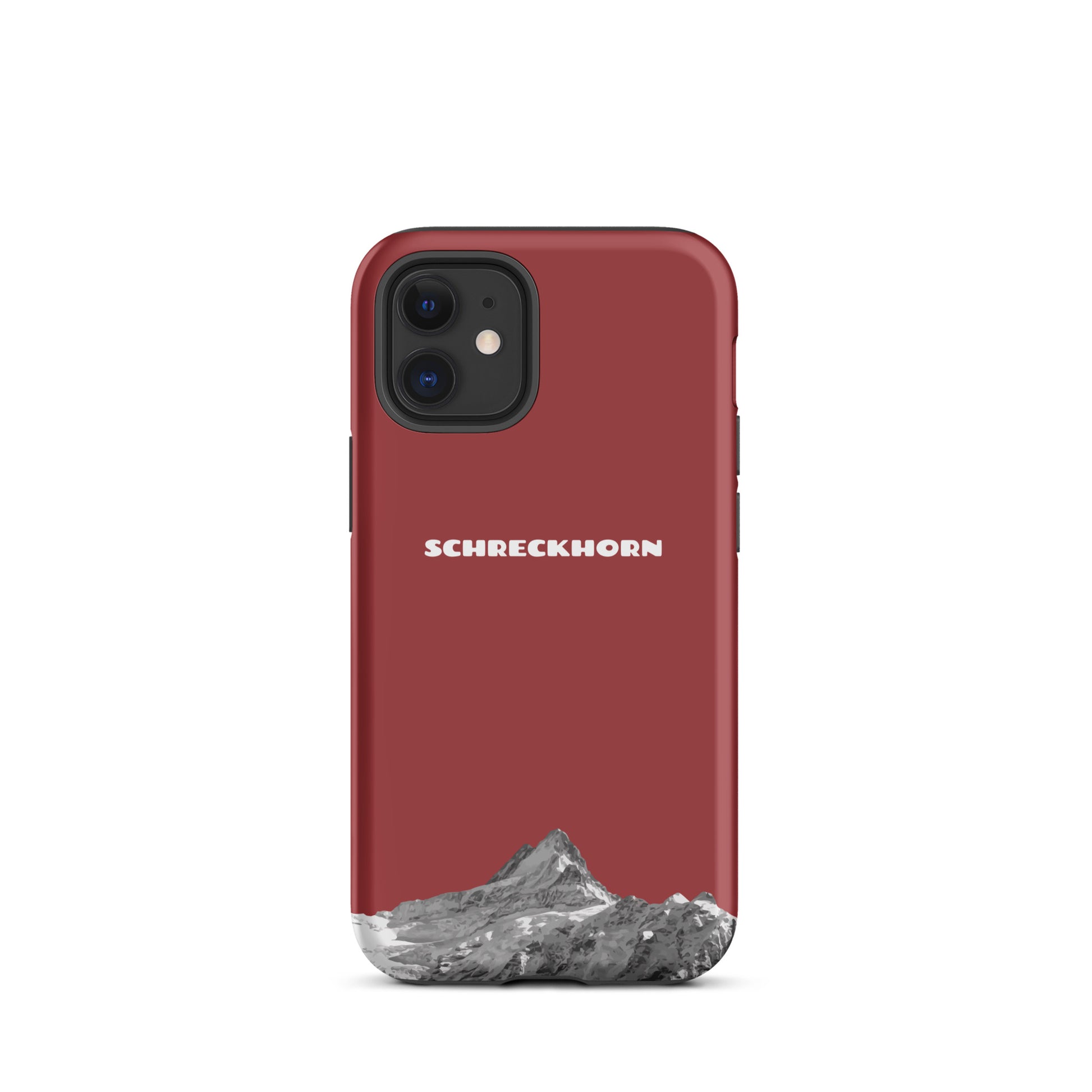 Handyhülle Schreckhorn in Rot für iPhone 12 mini, robustes Design mit Alpenmotiv.