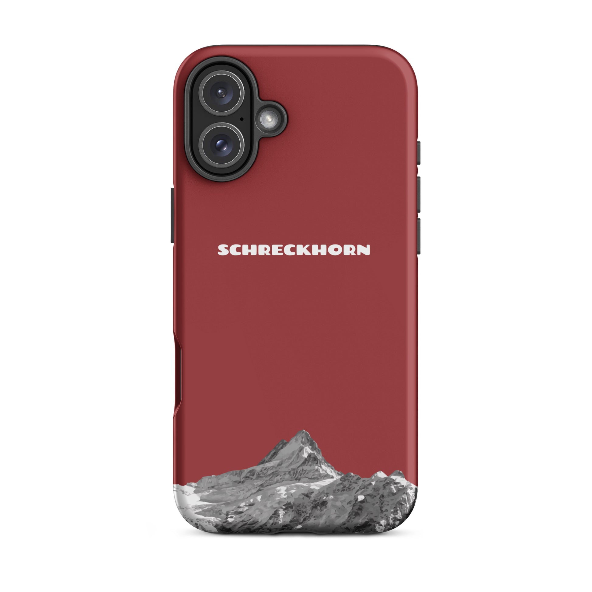 Rote iPhone Handyhülle mit Schreckhorn-Design aus robustem Kunststoff