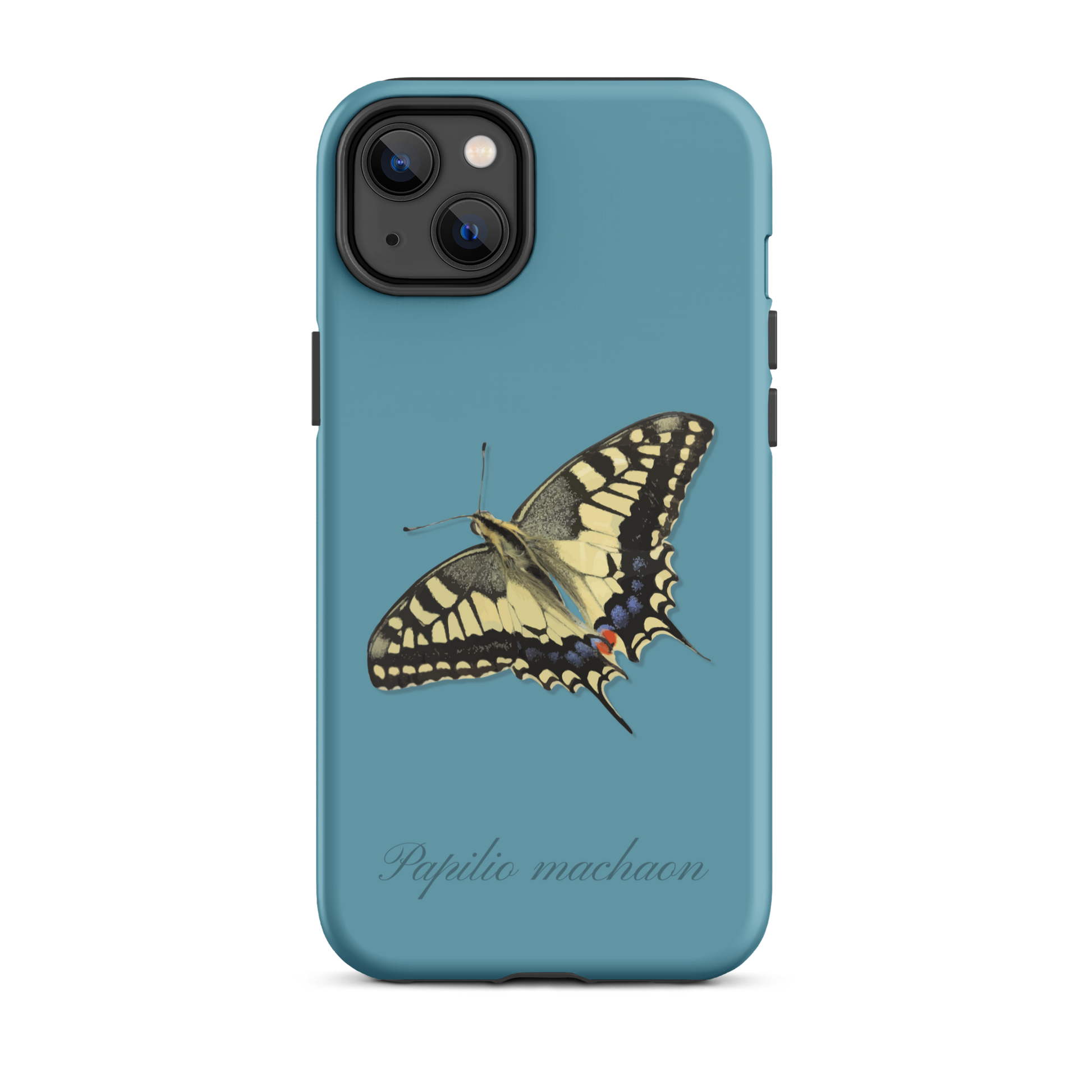 iPhone Case in Gletscherwasserblau mit Schwalbenschwanz-Muster, schützende Handyhülle aus robustem Material.