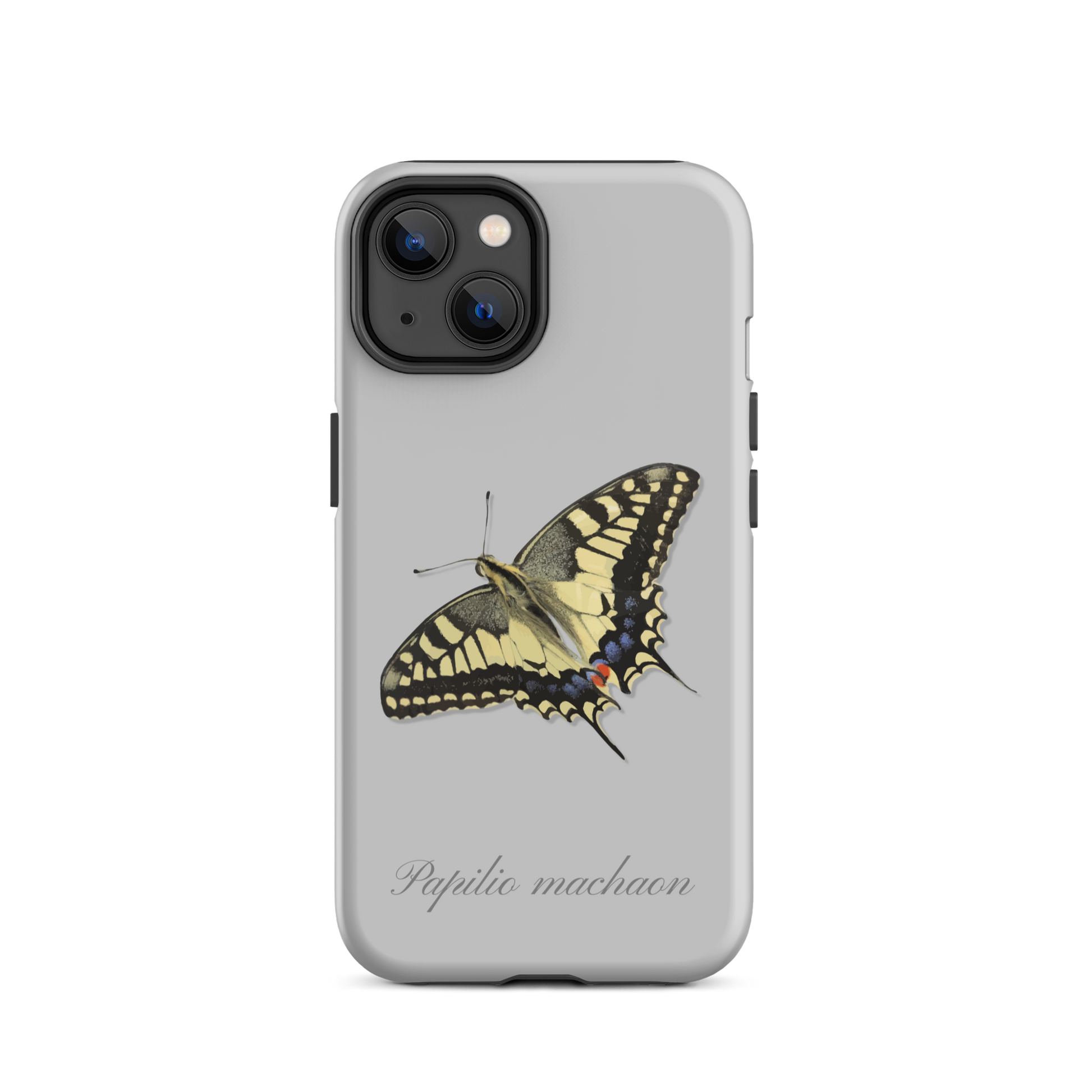Graue iPhone Hülle mit Schwalbenschwanz-Muster, robustes Design, präzise Aussparungen