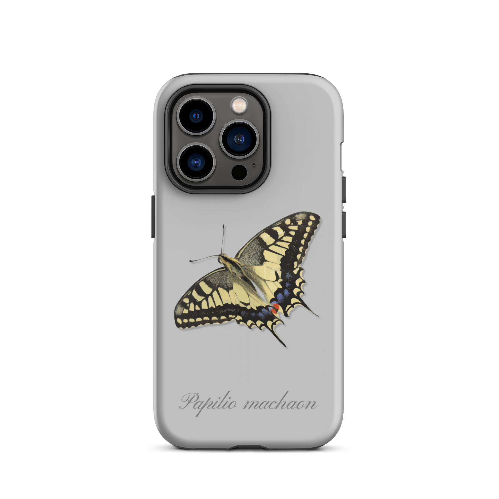 Graue iPhone-Hülle mit Schwalbenschwanz-Muster aus Silikon