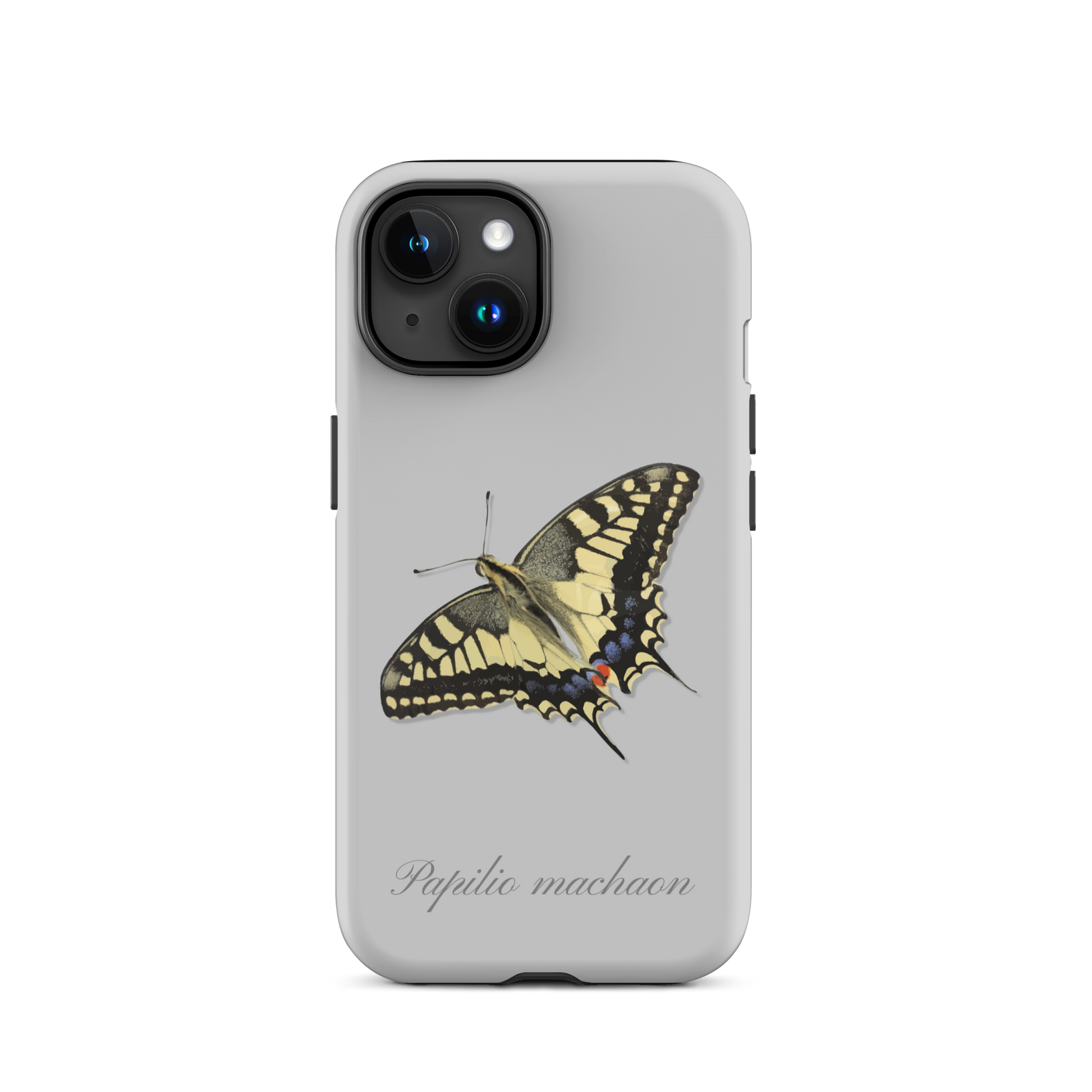 Graue iPhone Hülle mit Schwalbenschwanz-Muster aus Silikon