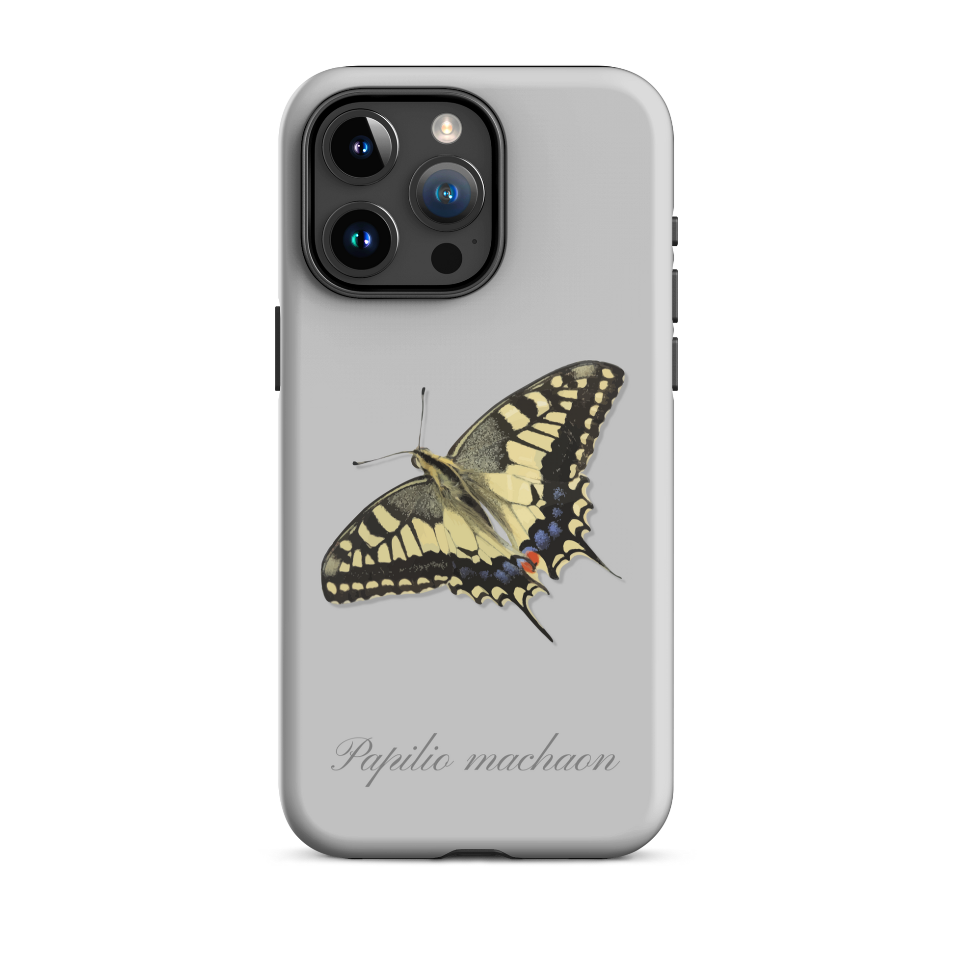 Graue iPhone Hülle mit Schwalbenschwanz-Muster aus Silikon