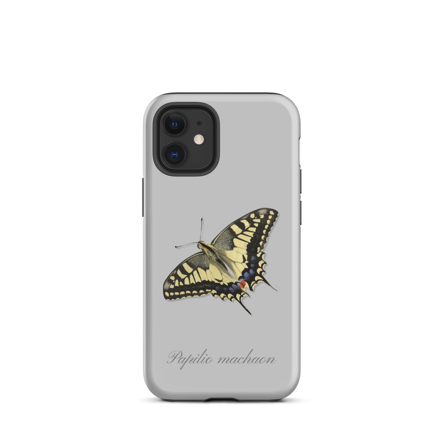 Graue iPhone Hülle mit Schwalbenschwanz-Muster aus Silikon