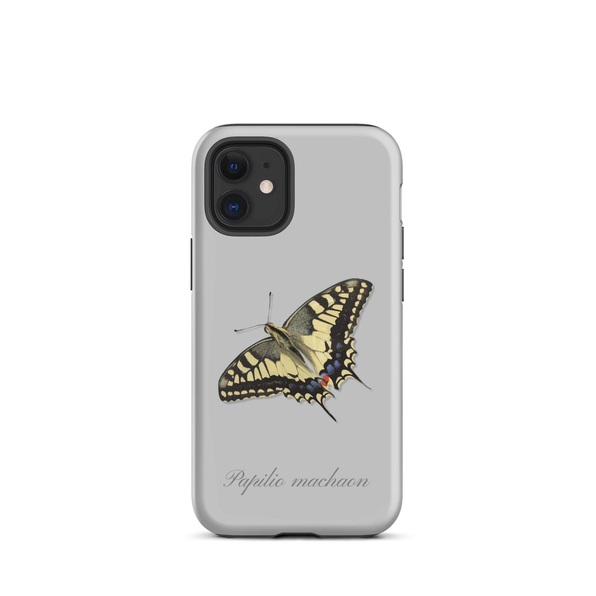 Graue iPhone Hülle mit Schwalbenschwanz-Muster aus Silikon
