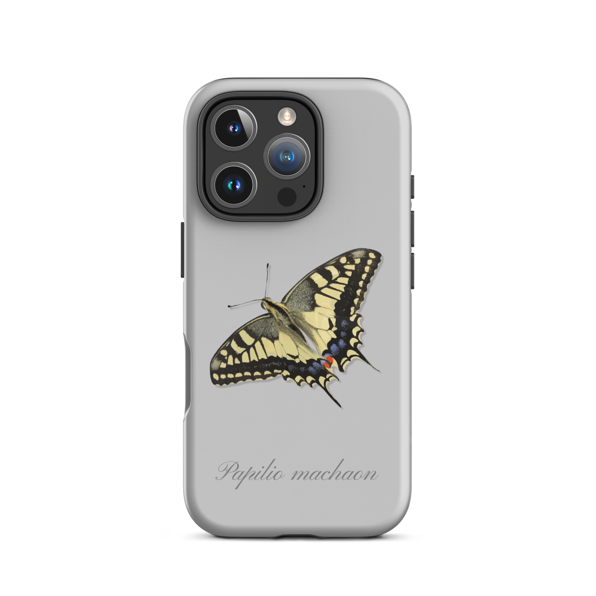 Graue iPhone Hülle mit Schwalbenschwanz Muster aus Silikon
