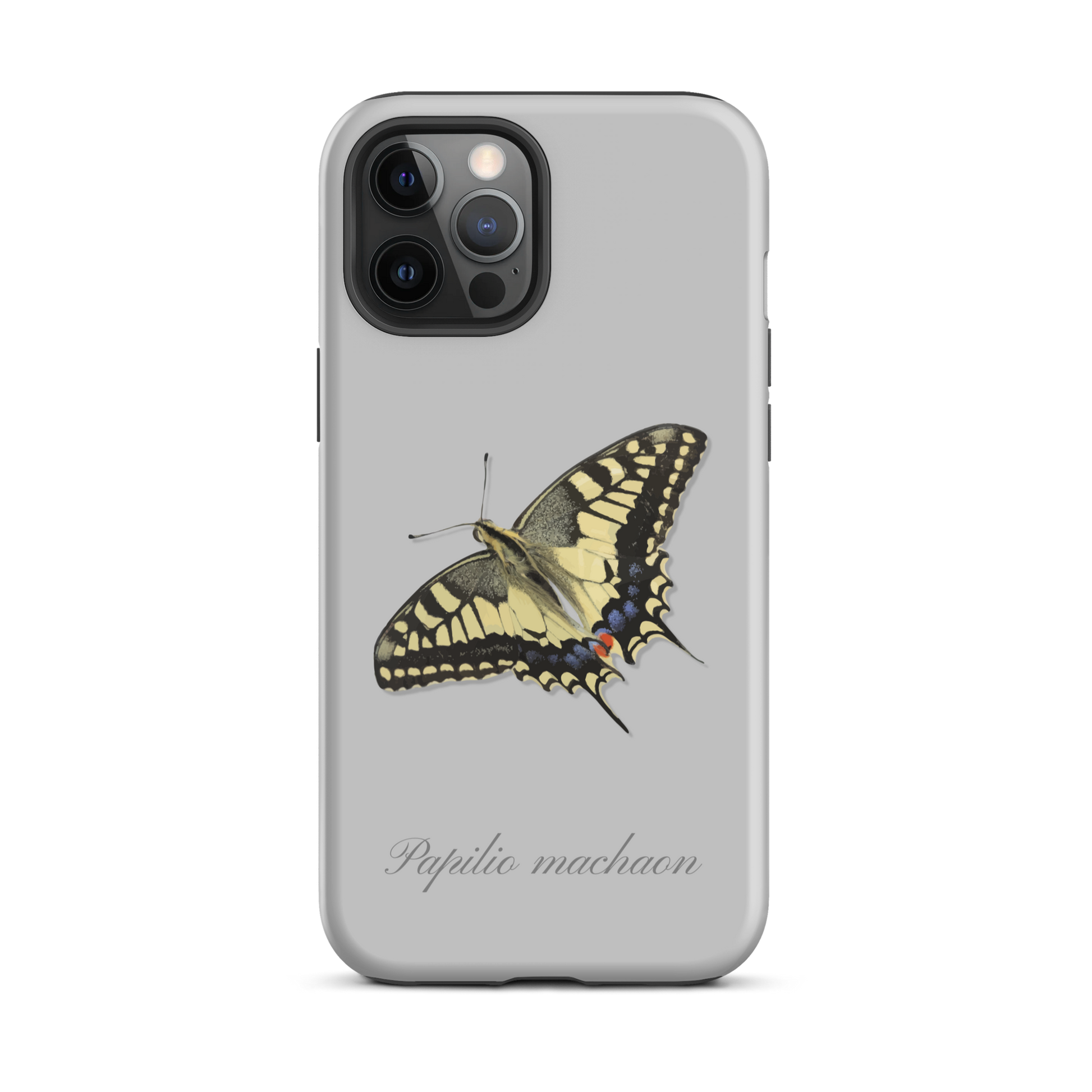 Graue iPhone Hülle mit Schwalbenschwanz-Muster aus robustem Kunststoff