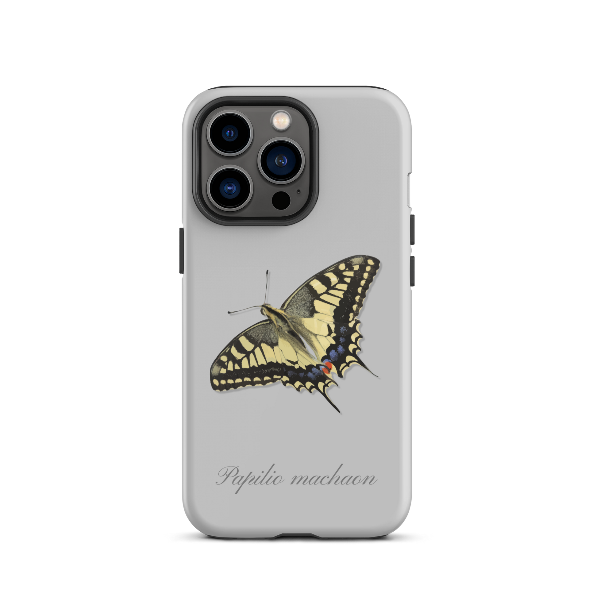 Graue iPhone-Hülle mit Schwalbenschwanz-Muster, schützende Handyhülle aus robustem Material