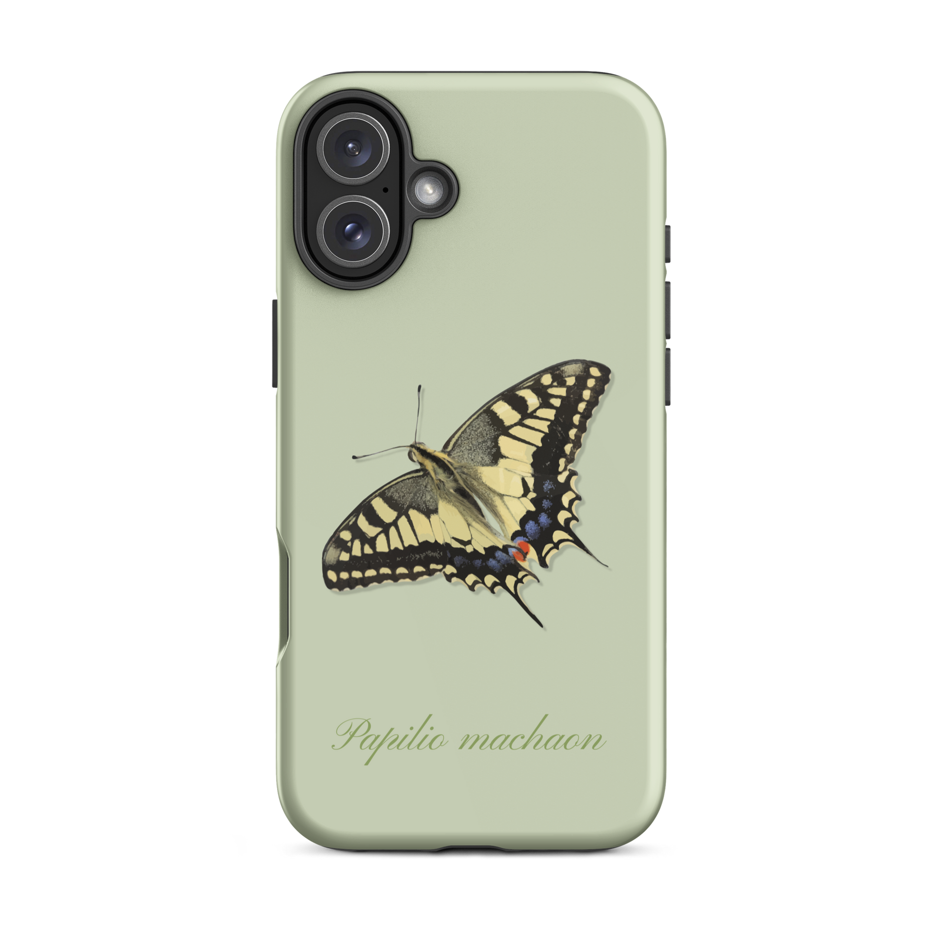 iPhone Case in Hellgrün mit Schwalbenschwanz-Muster, seitliche Ansicht