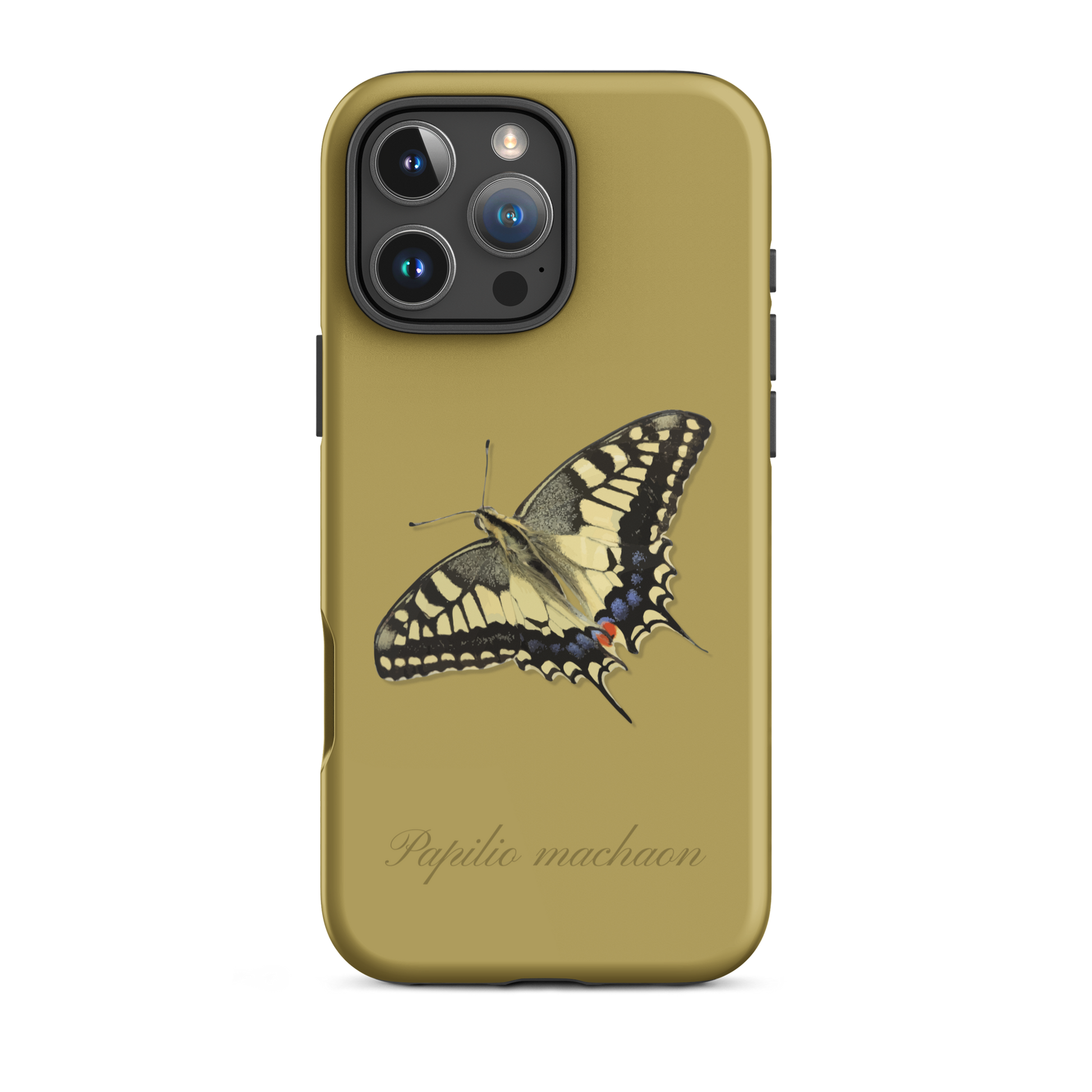 iPhone Case mit Schwalbenschwanz-Muster in Ockergelb, schützende Handyhülle aus robustem Material