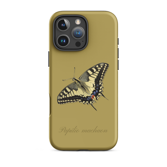 iPhone Case mit Schwalbenschwanz-Muster in Ockergelb, schützende Handyhülle aus robustem Material