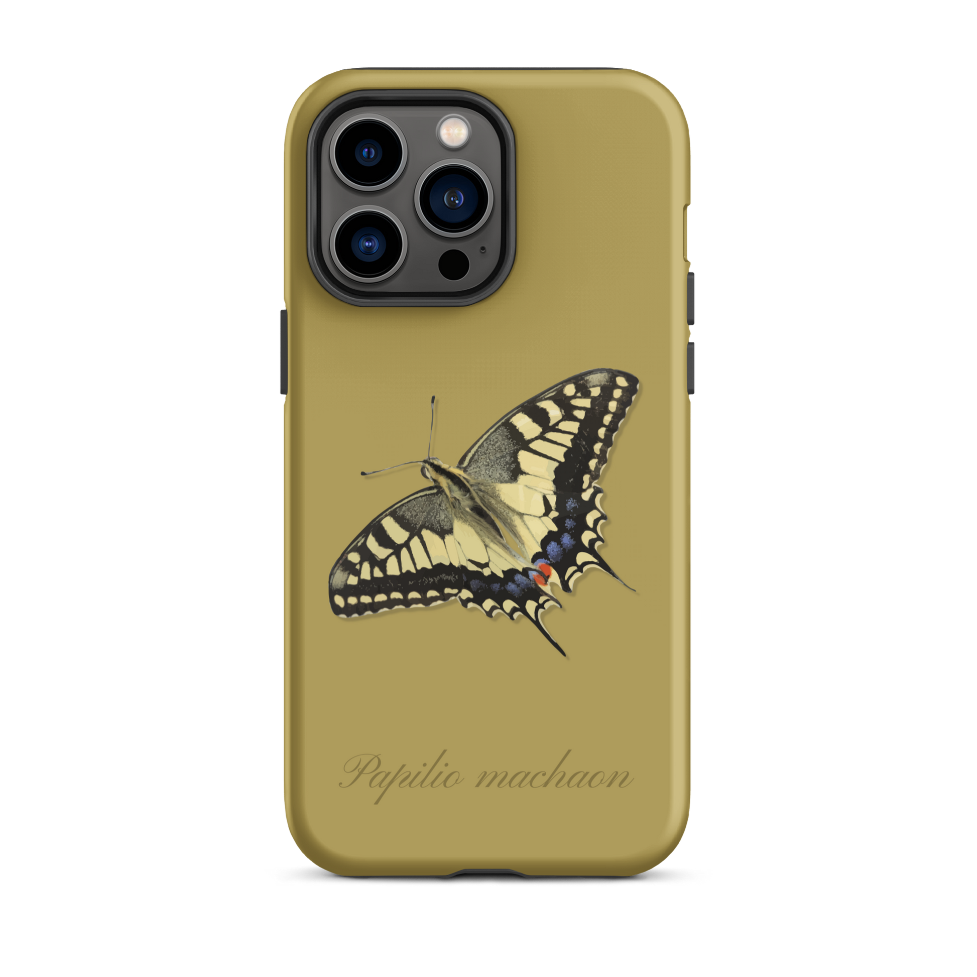 iPhone Case Schwalbenschwanz in Ockergelb, Handymockup mit strukturierter Oberfläche