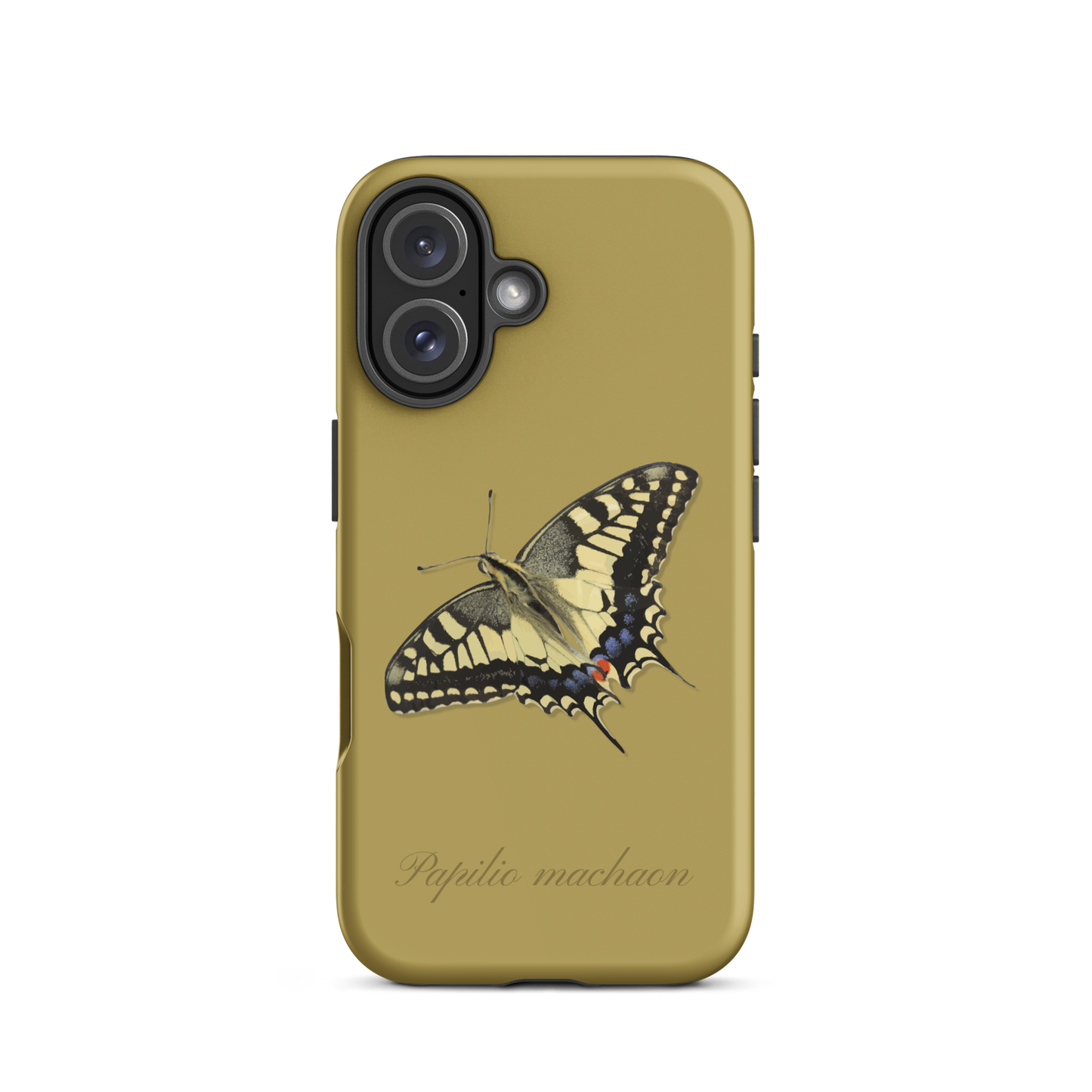 iPhone Case mit Schwalbenschwanz-Muster in Ockergelb aus Silikon